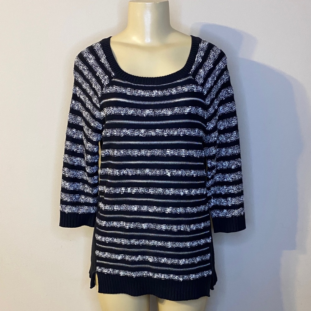 Jones New York Sport Striped Black and White Sweater Size S